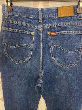 80s Vintage Union Made Lee Blue Denim Jeans with Leather Waist Patch - Size 11